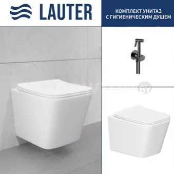 Унитаз подвесной Lauter Square с жестким сиденьем Soft Close 214903 + Breez 21GN7072BM (скрытое крепление)