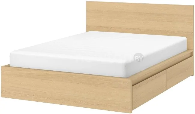 Кровать Ikea Мальм 200x160 (2 ящика, дуб беленый, Лурой) 092.109.37