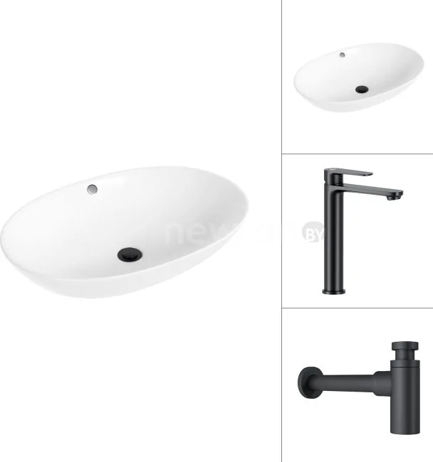 Умывальник Lauter 21709 + Moon 21СК8691BS с сифоном 21635B (черный матовый)