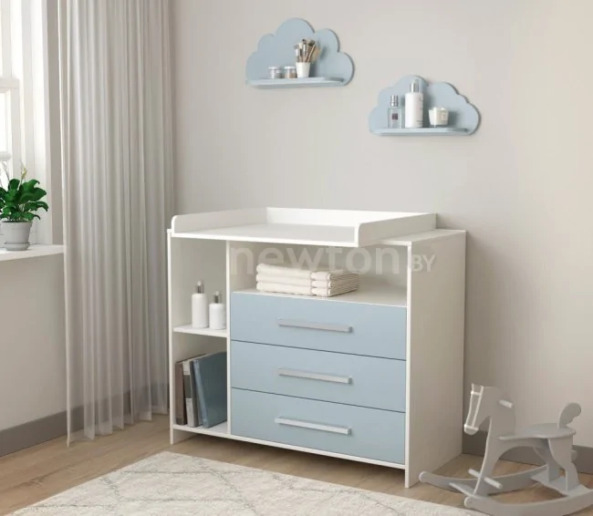 Детский комод Интерлиния Toddler-1 + 2 полки (белый/океан)