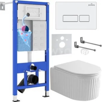 Унитаз подвесной Roxen Royal Matt в комплекте с инсталляцией StounFix Dual Fresh 6 в 1 968203 (кнопка: белый)