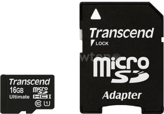Карта памяти Transcend microSDHC (Class 10) UHS-I 16GB + SD адаптер (TS16GUSDHC10U1)