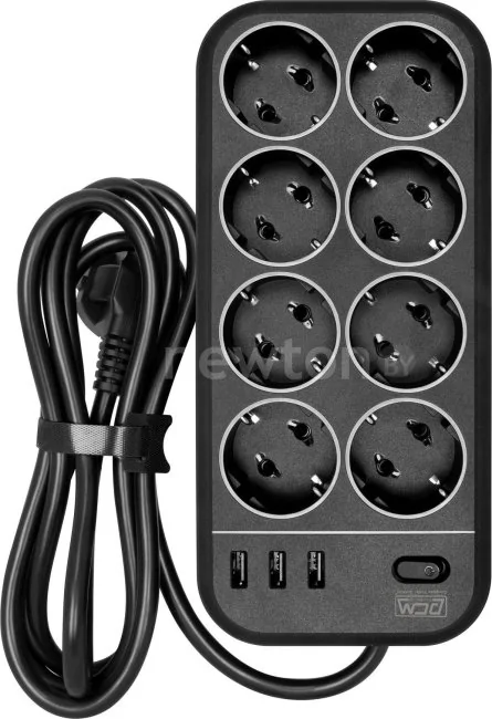 Сетевой фильтр Powercom SP-08 USB03AB (3 м, 8 розеток, черный)