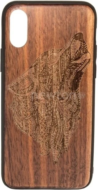 Чехол Case Wood для Apple iPhone X (грецкий орех, волк II)