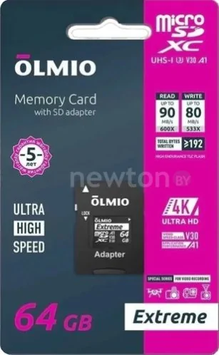 Карта памяти Olmio microSDXC 64GB Extreme UHS-I (U3)