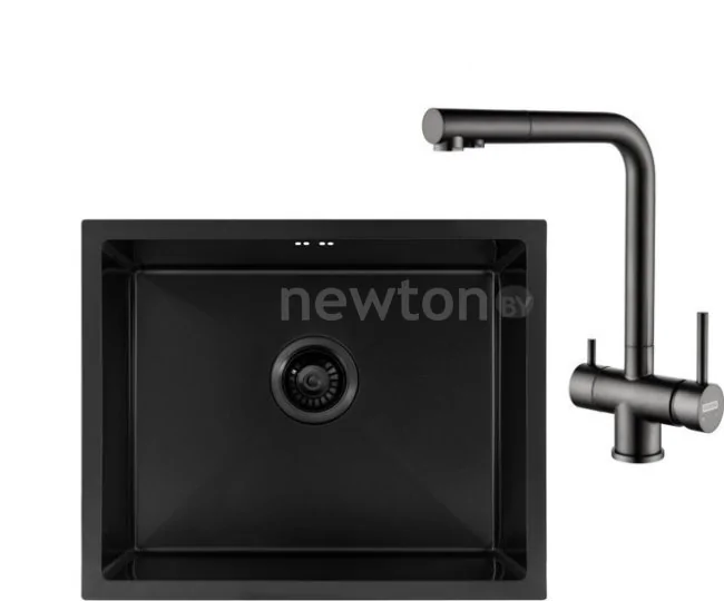 Кухонная мойка ARFEKA ECO AR 550*450 + cмеситель GEMINIA BLACK PVD