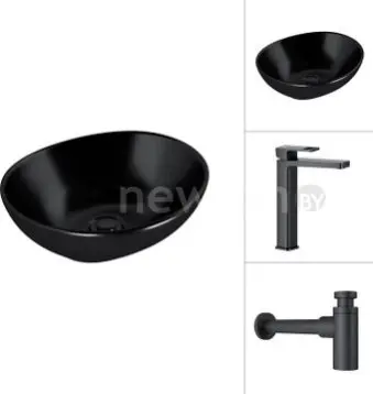 Умывальник Lauter 21652-A + Cascade 21СК0655BS с сифоном 21635B (черный матовый)